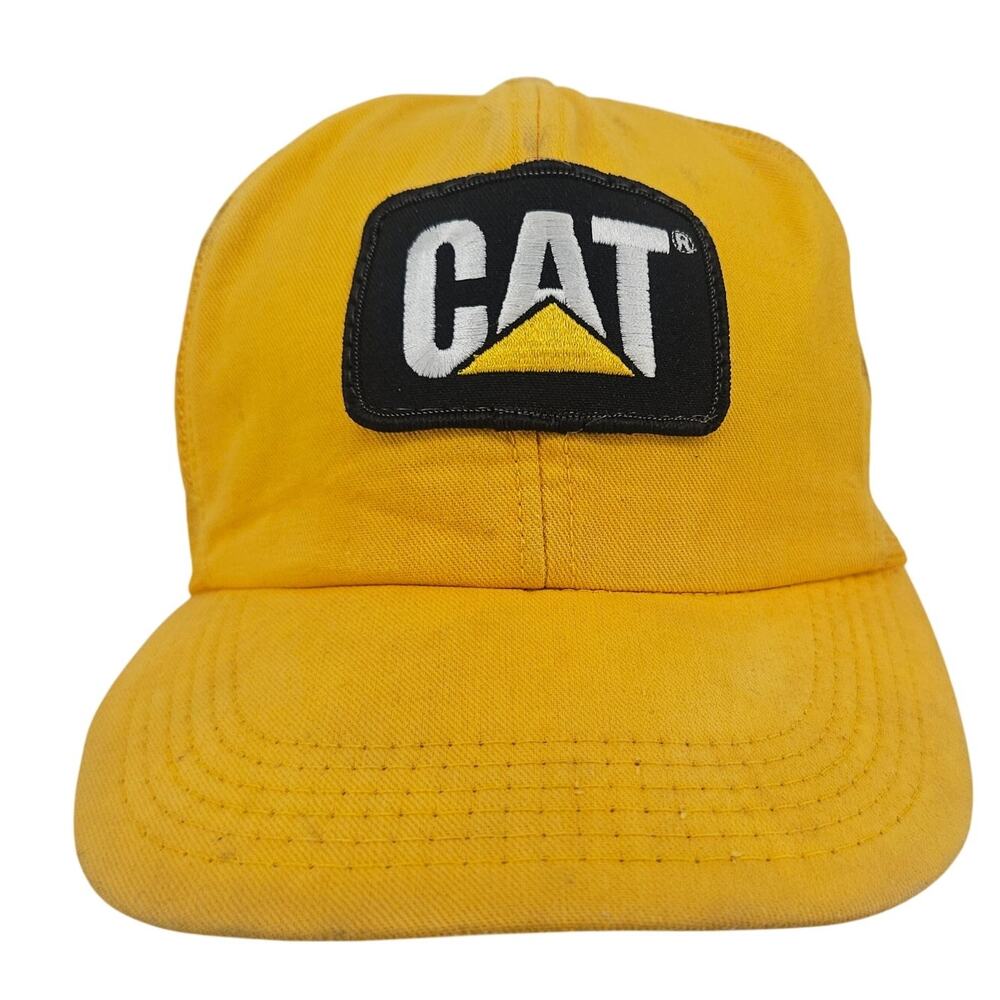 Vintage Yellow CAT Caterpillar Patch Logo Snapback Hat Cap mesh back USA